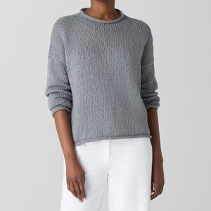 EILEEN FISHER Peruvian Organic Cotton Crimp Funnel Neck Top, Greystone, XS